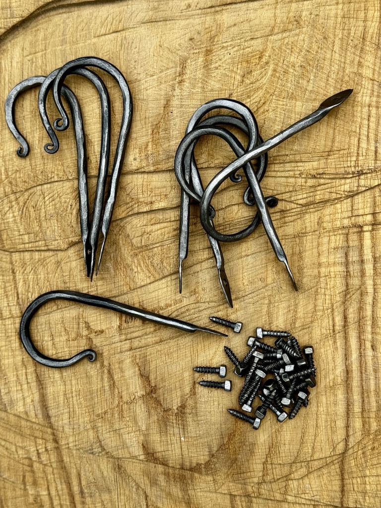 Hand forged J-hook with forged bolt