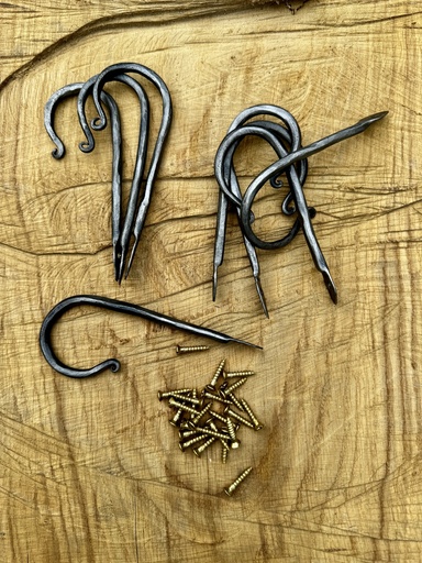 Hand forged J-hook with brass screw